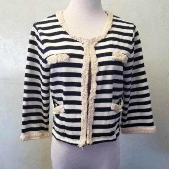 Hazel crop striped 3/4 sleeve cardigan size Medium (M31) - Picture 1 of 8